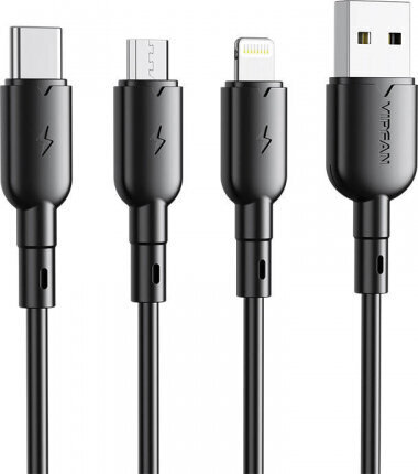 Vipfan USB to Micro USB cable Colorful X11, 3A, 1m (black) hinta ja tiedot | Kaapelit ja adapterit | hobbyhall.fi
