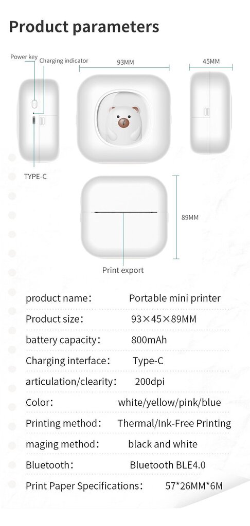 Cat Mini Printer X7P, vaaleanpunainen + 3 värirullaa hinta ja tiedot | Tulostimet | hobbyhall.fi