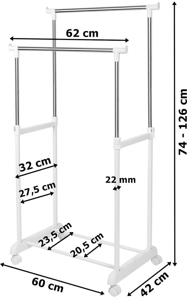 Liikuteltava kaksoisripustin pyörillä hinta ja tiedot | Naulakot | hobbyhall.fi