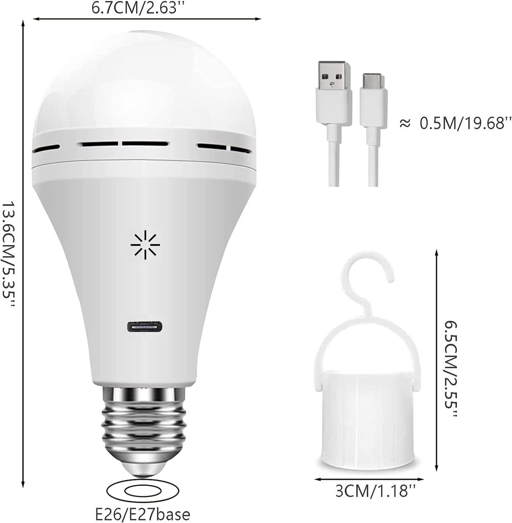 Ladattavat LED-lamput BOBOPAI, 7W, 2kpl, valkoinen hinta ja tiedot | Lamput | hobbyhall.fi