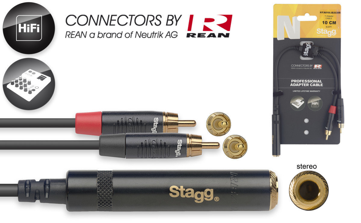 Stagg REAN 6.3mm TRS/f - 2 x RCA 10cm hinta ja tiedot | Kaapelit ja adapterit | hobbyhall.fi