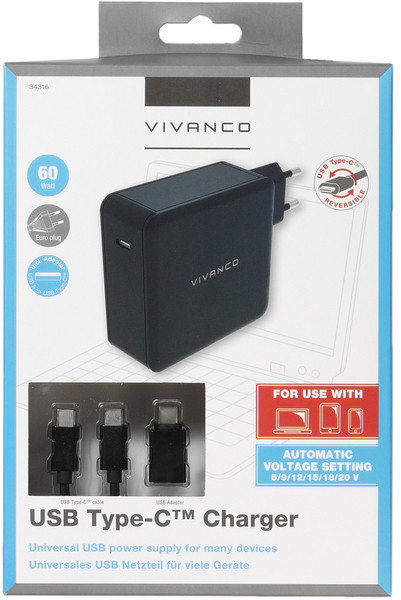 Vivanco USB-C laturi + kaapeli 60W (34316) hinta ja tiedot | Puhelimen laturit | hobbyhall.fi