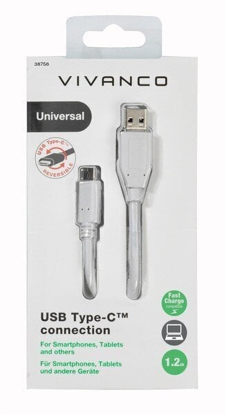 Vivanco-kaapeli USB-C - USB 2.0 1,2 m (38756) hinta ja tiedot | Kaapelit ja adapterit | hobbyhall.fi