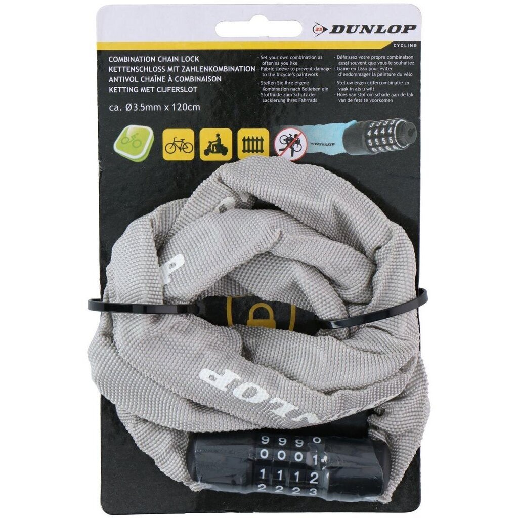 Dunlop polkupyörän ketjulukko 120cm, harmaa hinta ja tiedot | Polkupyörän lukot | hobbyhall.fi