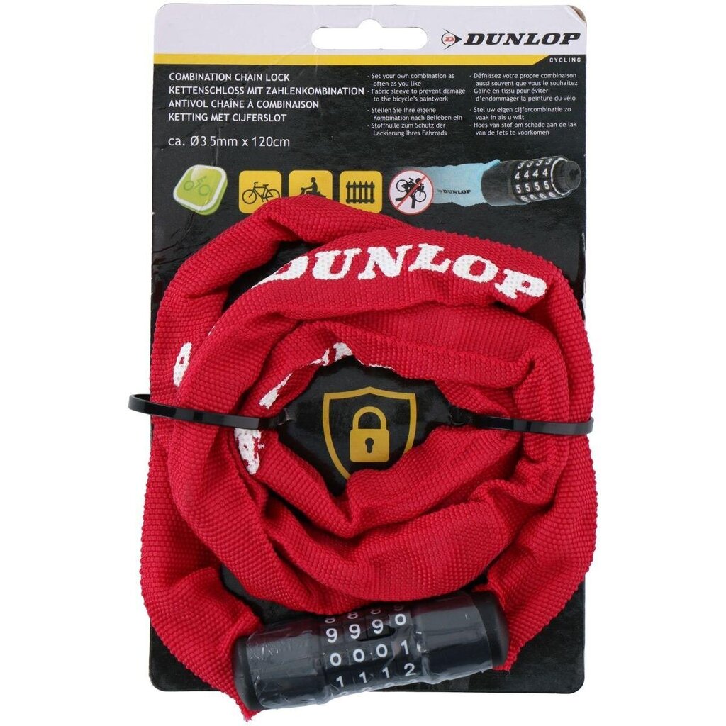 Dunlop polkupyörän ketjulukko 120cm, punainen hinta ja tiedot | Polkupyörän lukot | hobbyhall.fi