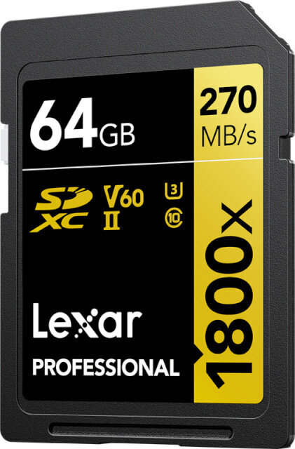 Lexar muistikortti SDXC 64GB Professional 1800x UHS-II U3 V60 hinta ja tiedot | Kameran muistikortit | hobbyhall.fi