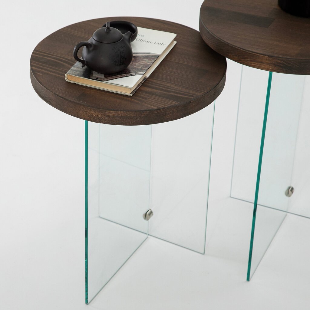 Sohvapöytäsetti, Asir, 35x51 cm, tummanruskea/läpinäkyvä hinta ja tiedot | Sohvapöydät | hobbyhall.fi