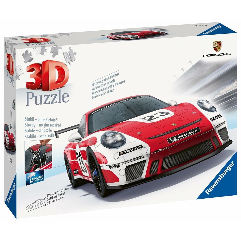 Ravensburger 3D-pulma Porsche 911 hinta ja tiedot | Palapelit | hobbyhall.fi