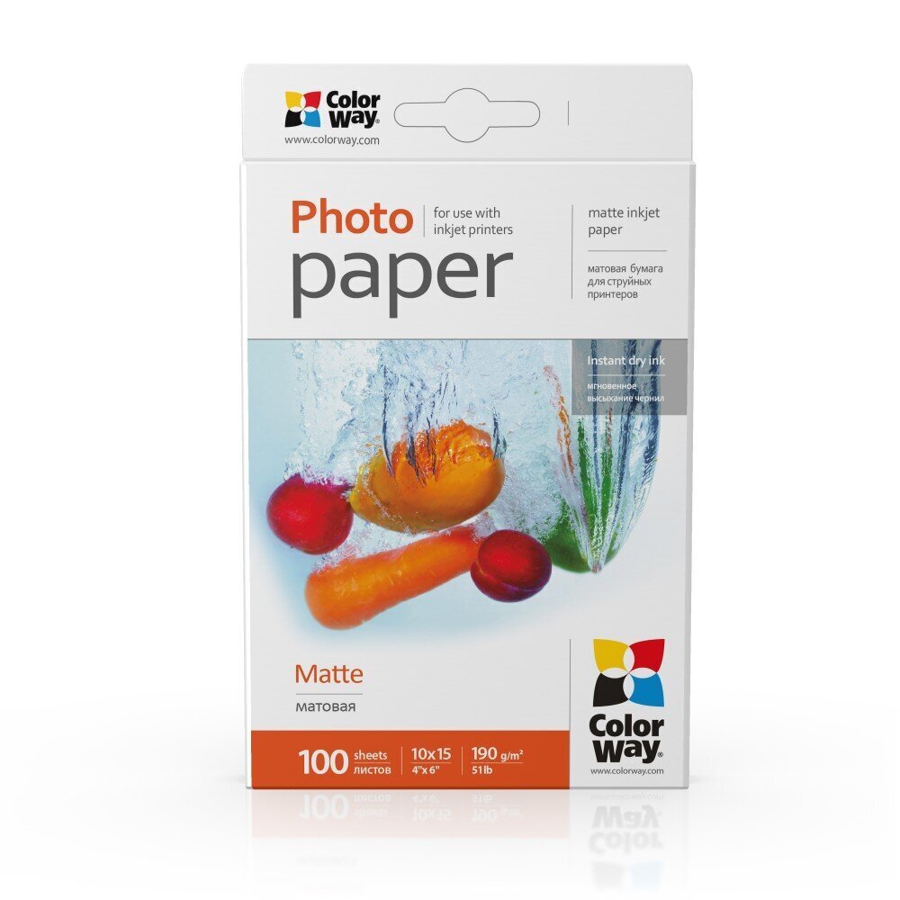 Valokuvapaperi ColorWay Matte, 100 arkkia, 10x15, 190 g hinta ja tiedot | Vihkot, muistikirjat ja paperit | hobbyhall.fi