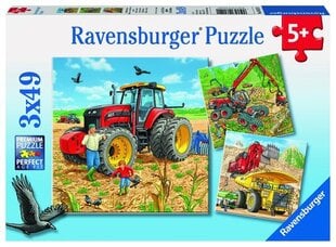 Ravensburger palapeli 3x49 kpl Isot työkoneet hinta ja tiedot | Palapelit | hobbyhall.fi