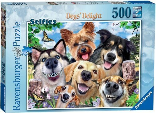 Ravensburger palapeli 500 kpl Happy selfie dogs hinta ja tiedot | Palapelit | hobbyhall.fi