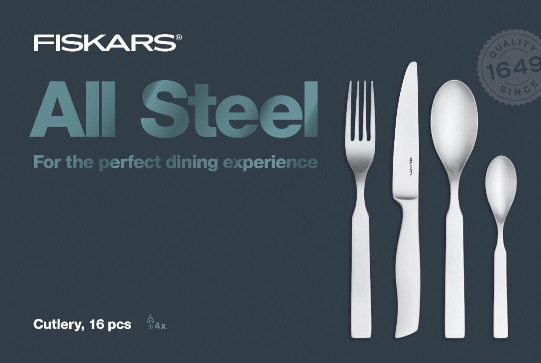 Fiskars All Steel ruokailuvälinesetti 16 osaa hinta ja tiedot | Ruokailuvälineet | hobbyhall.fi