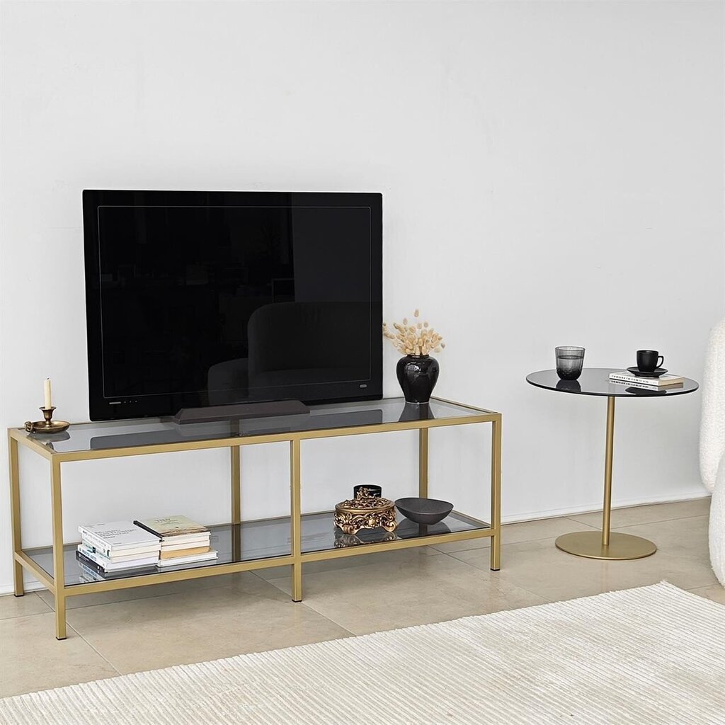 TV-taso, Asir, 130x45x40 cm, tummanharmaa/kulta hinta ja tiedot | TV-tasot | hobbyhall.fi