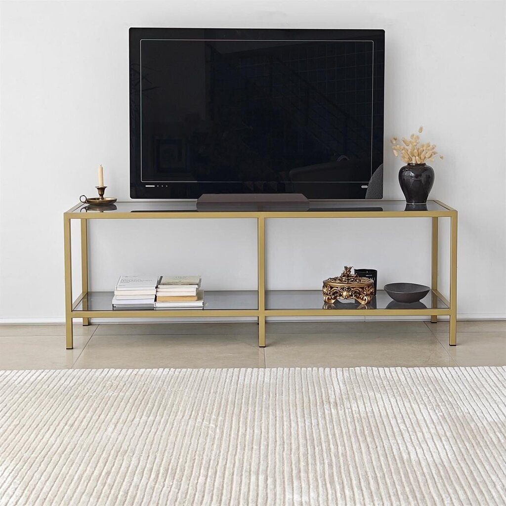 TV-taso, Asir, 130x45x40 cm, tummanharmaa/kulta hinta ja tiedot | TV-tasot | hobbyhall.fi