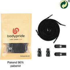 Bodypride litteät, kumiset kengännauhat, musta, 120 cm. hinta ja tiedot | Vaatteiden ja jalkineiden hoito | hobbyhall.fi