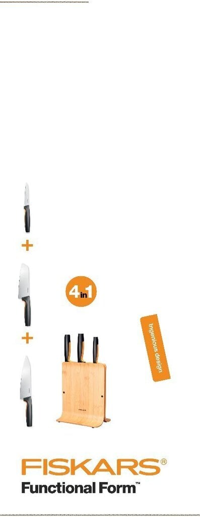 Fiskars Functional Form Veitsiteline bambu kolmella veitsellä hinta ja tiedot | Veitset ja tarvikkeet | hobbyhall.fi
