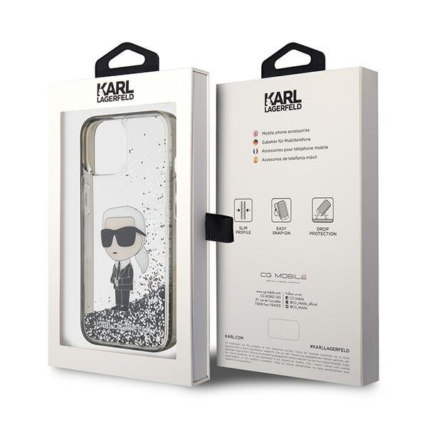 Karl Lagerfeld KLHCP15SLKKNSK iPhone 15 6.1" transparent hardcase Liquid Glitter Ikonik hinta ja tiedot | Puhelimen kuoret ja kotelot | hobbyhall.fi