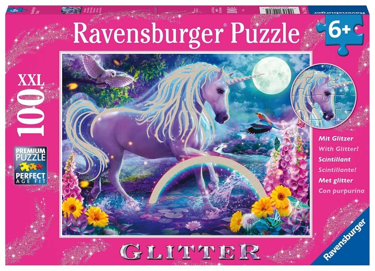 Ravensburger Puzzle Glitter Unicorn 100p 12980 hinta ja tiedot | Palapelit | hobbyhall.fi