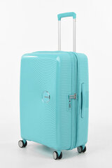 American Tourister keskikokoinen matkalaukku Soundbox Spinner Expandable 67cm, vaaleansininen hinta ja tiedot | Matkalaukut ja -kassit | hobbyhall.fi