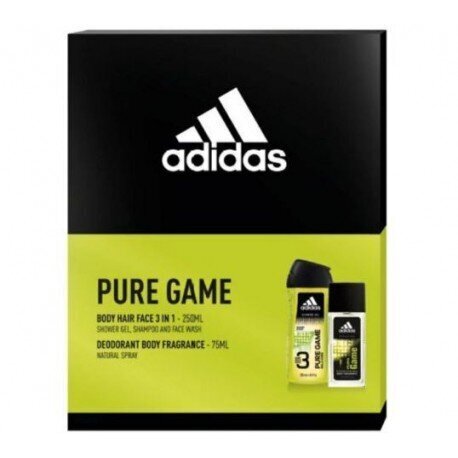 Setti miehille Adidas Pure Game: tuoksuva vartalosuihke, 75 ml + suihkugeeli, 250 ml hinta ja tiedot | Miesten ihonhoito | hobbyhall.fi