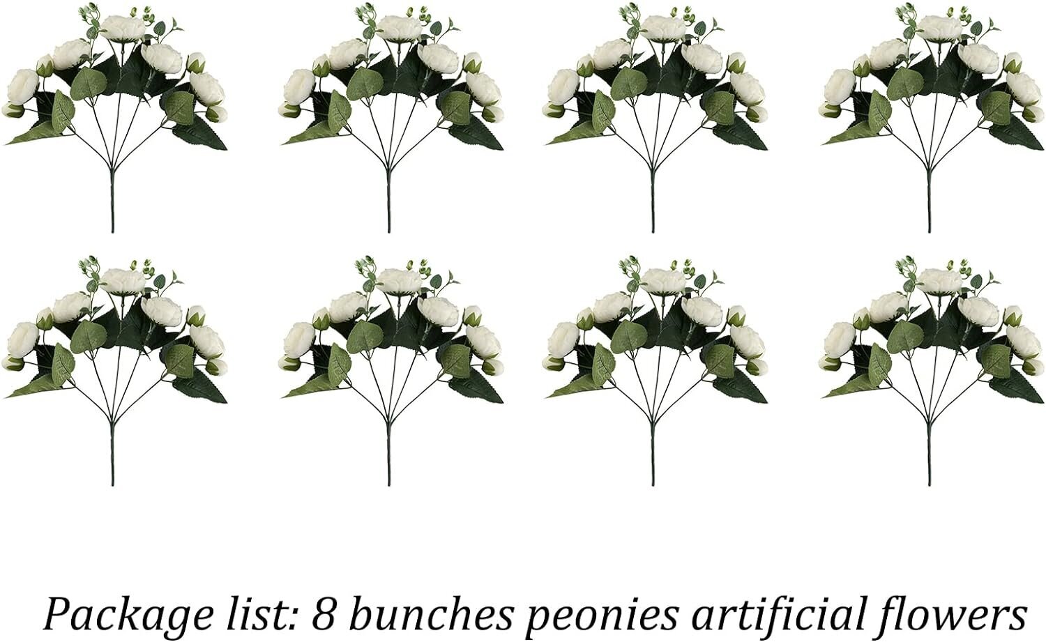 Keinotekoinen pionikimppu BLOSMON, 8 kukkaa, valkoinen hinta ja tiedot | Keinotekoiset kukat | hobbyhall.fi