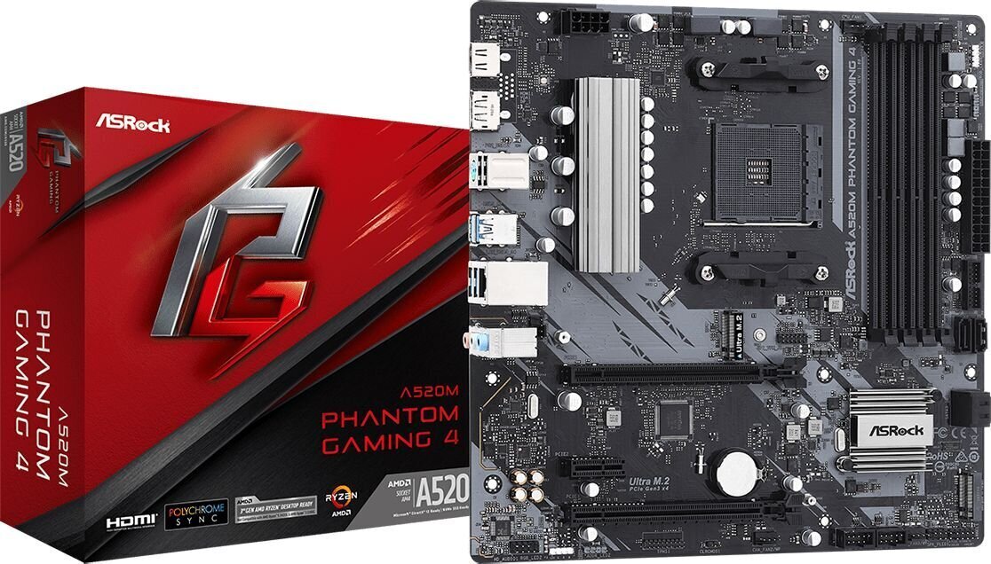 ASRock A520M PHANTOM GAMING 4 hinta ja tiedot | Emolevyt | hobbyhall.fi