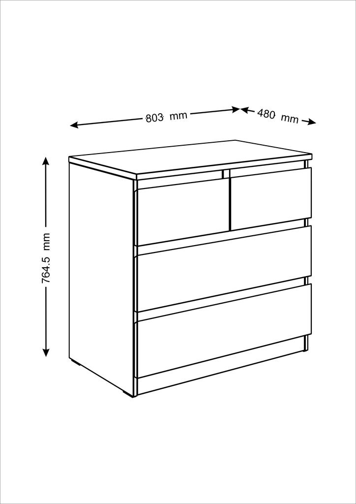 LYRA lipasto, jossa 2 2 laatikkoa 80x76cm, valkoinen 7.05.02.050.1 hinta ja tiedot | Lipastot | hobbyhall.fi