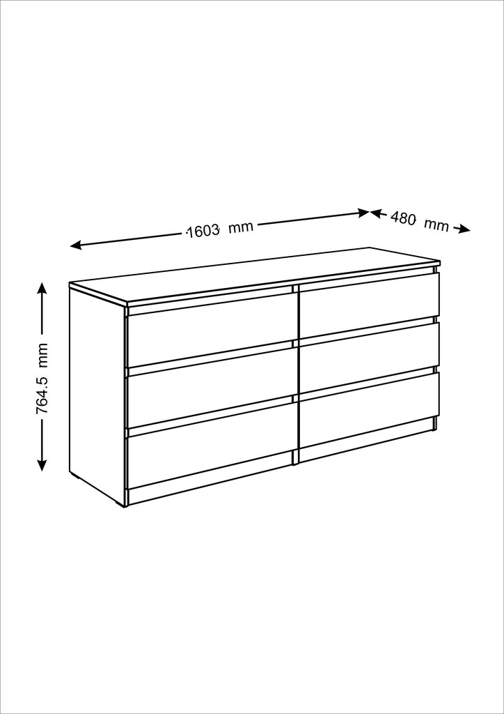 LYRA lipasto 6 laatikkoa 160x76 valkoinen 7.05.02.060.1 hinta ja tiedot | Lipastot | hobbyhall.fi