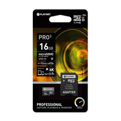 Muistikortti Platinet MicroSD 16GB class10 UHS-III 90MB / s + SD-sovitin hinta ja tiedot | Puhelimen muistikortit | hobbyhall.fi