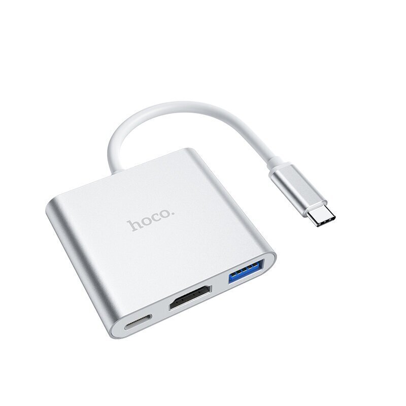 Keskitinsovitin Hoco HB14 Type-C / USB-C USB3.0 + HDMI + PD, hopea 3in1 hinta ja tiedot | Adapterit | hobbyhall.fi