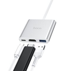 Keskitinsovitin Hoco HB14 Type-C / USB-C USB3.0 + HDMI + PD, hopea 3in1 hinta ja tiedot | Adapterit | hobbyhall.fi