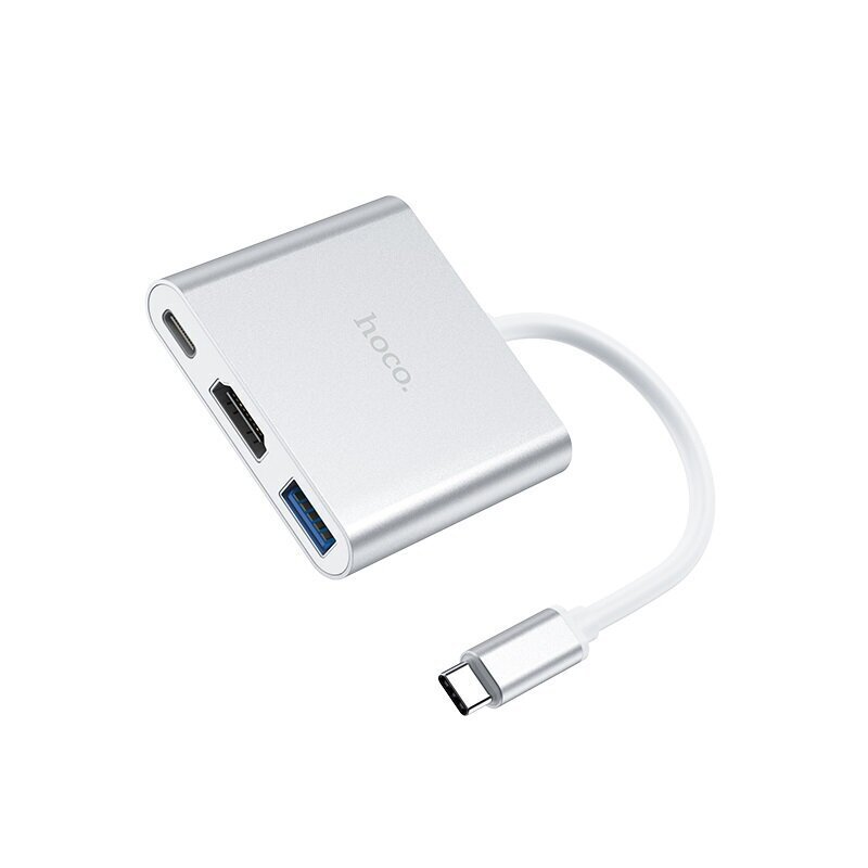 Keskitinsovitin Hoco HB14 Type-C / USB-C USB3.0 + HDMI + PD, hopea 3in1 hinta ja tiedot | Adapterit | hobbyhall.fi