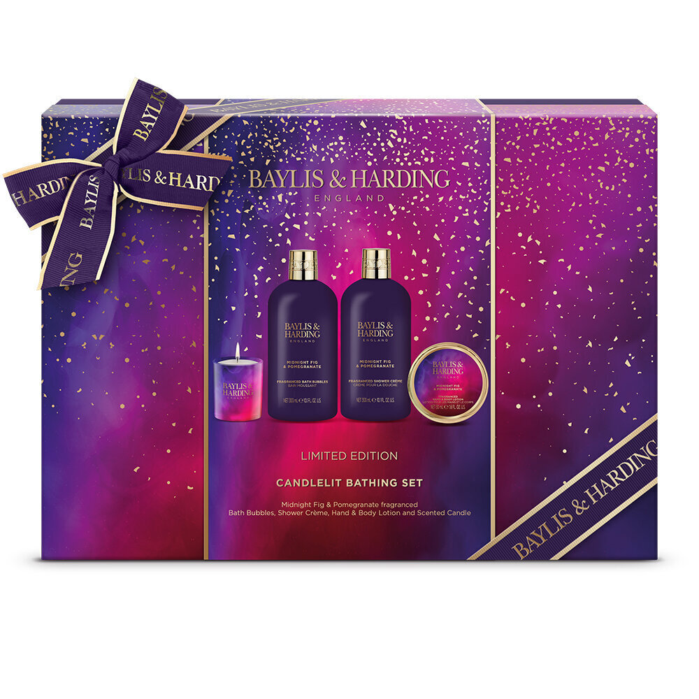 Lahjasetti naisille Baylis & Harding Midnight Fig & Pomegranate Luxury Candlelit -kylpysetti hinta ja tiedot | Suihkusaippuat ja suihkugeelit | hobbyhall.fi