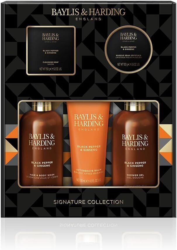 Baylis & Harding Black Pepper & Ginseng Miesten täydellinen hoitopaketti 5-osainen lahjasetti miehille hinta ja tiedot | Suihkusaippuat ja suihkugeelit | hobbyhall.fi