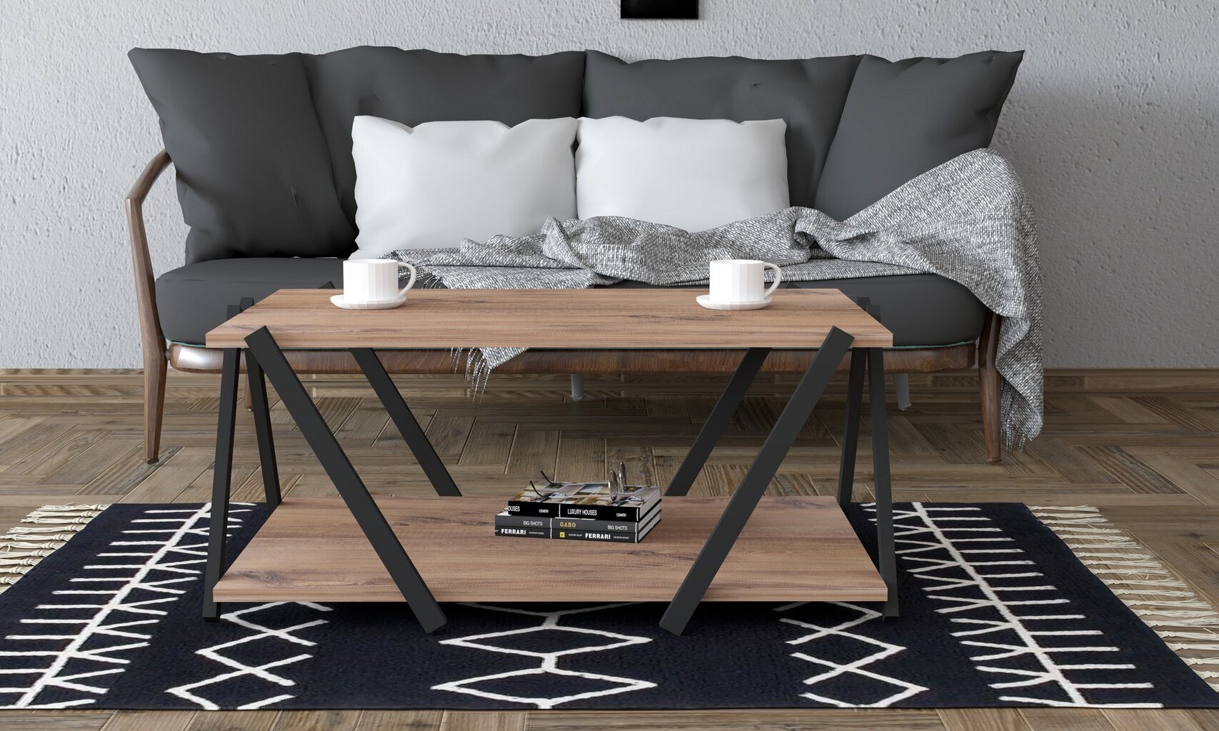 Sohvapöytä, Asir, 93,6x63,6x41,2 cm, harmaa/beige hinta ja tiedot | Sohvapöydät | hobbyhall.fi