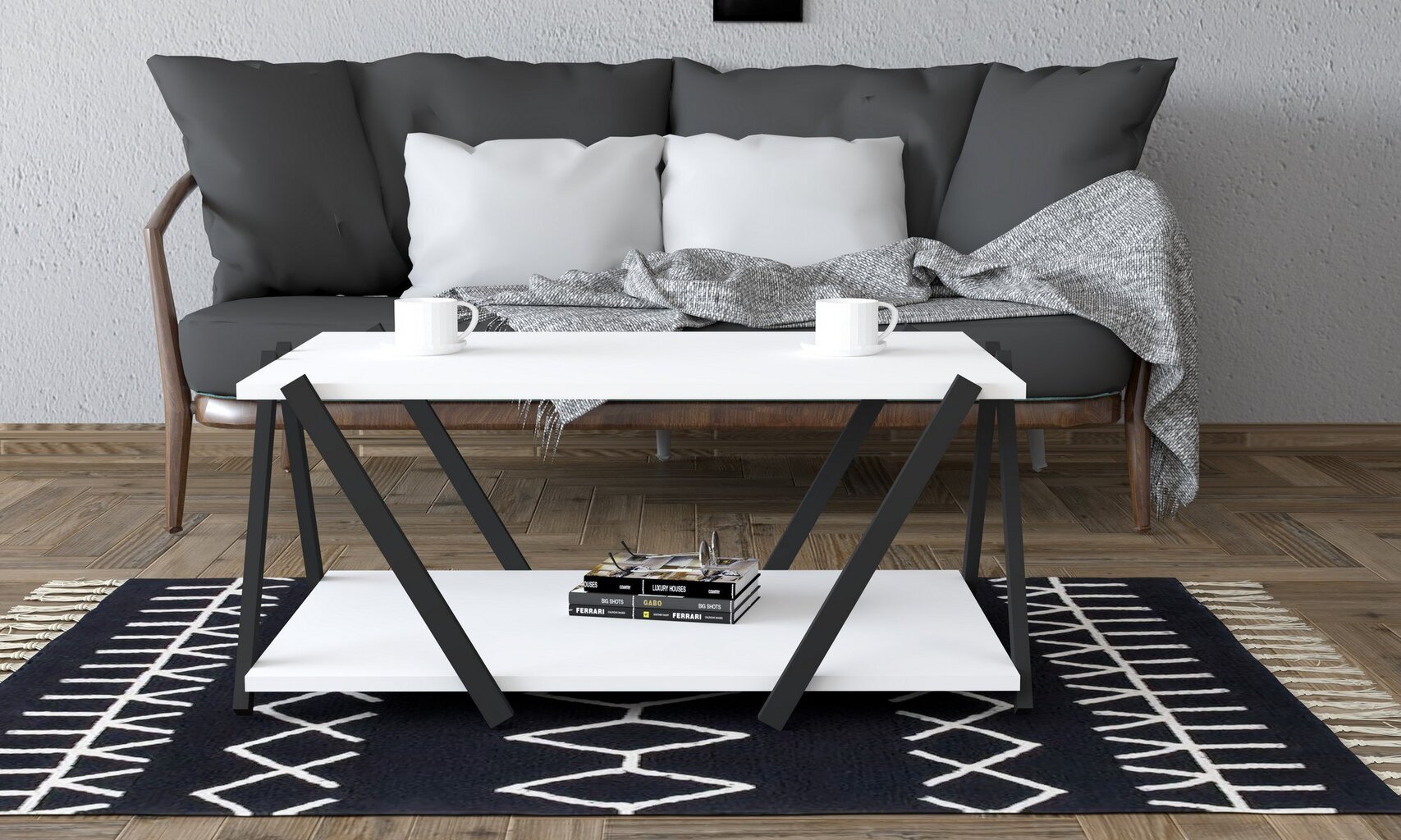 Sohvapöytä, Asir, 93,6x63,6x41,2 cm, harmaa/valkoinen hinta ja tiedot | Sohvapöydät | hobbyhall.fi
