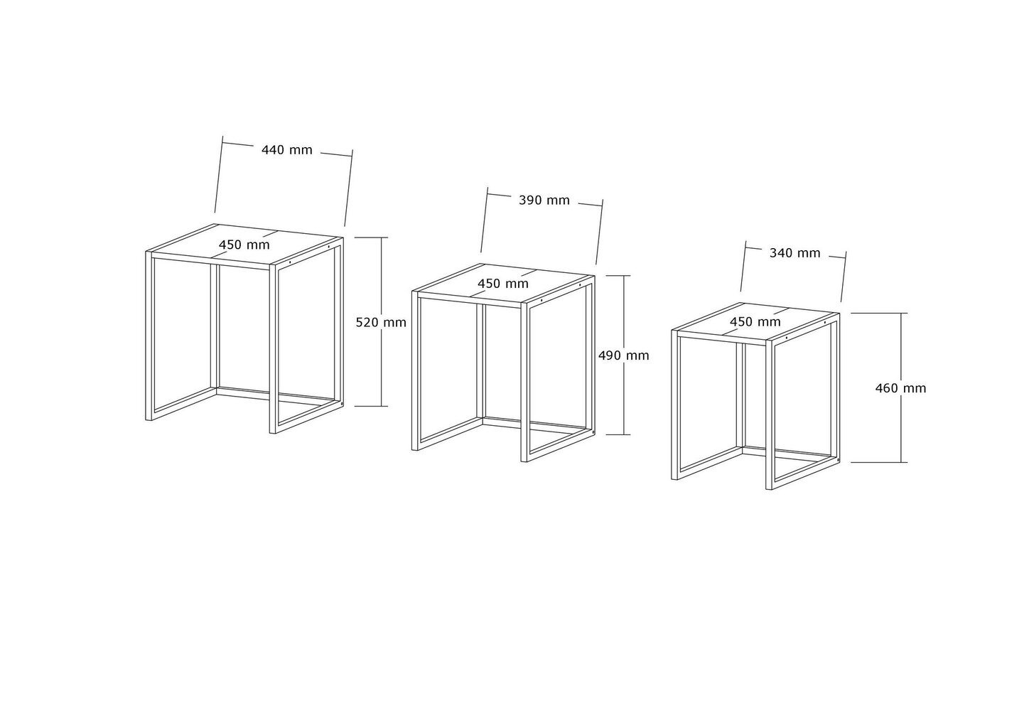 3-osainen pöytäsetti, Asir, 40x55x40 cm, musta/vaaleanruskea hinta ja tiedot | Sohvapöydät | hobbyhall.fi