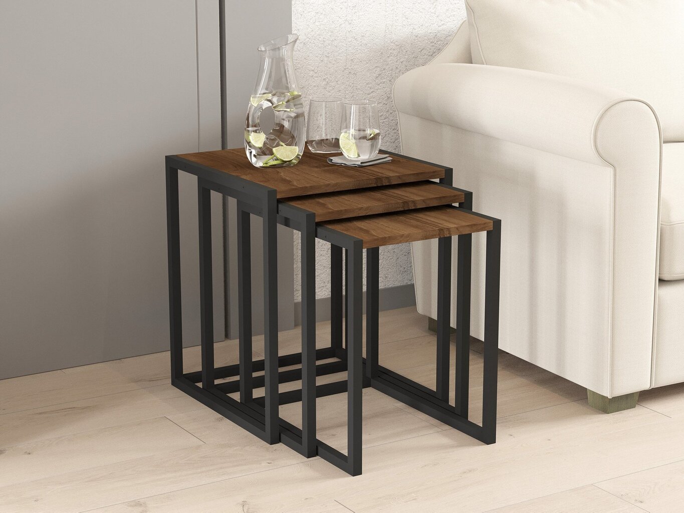 3-osainen pöytäsetti, Asir, 40x55x40 cm, musta/tummanruskea hinta ja tiedot | Sohvapöydät | hobbyhall.fi