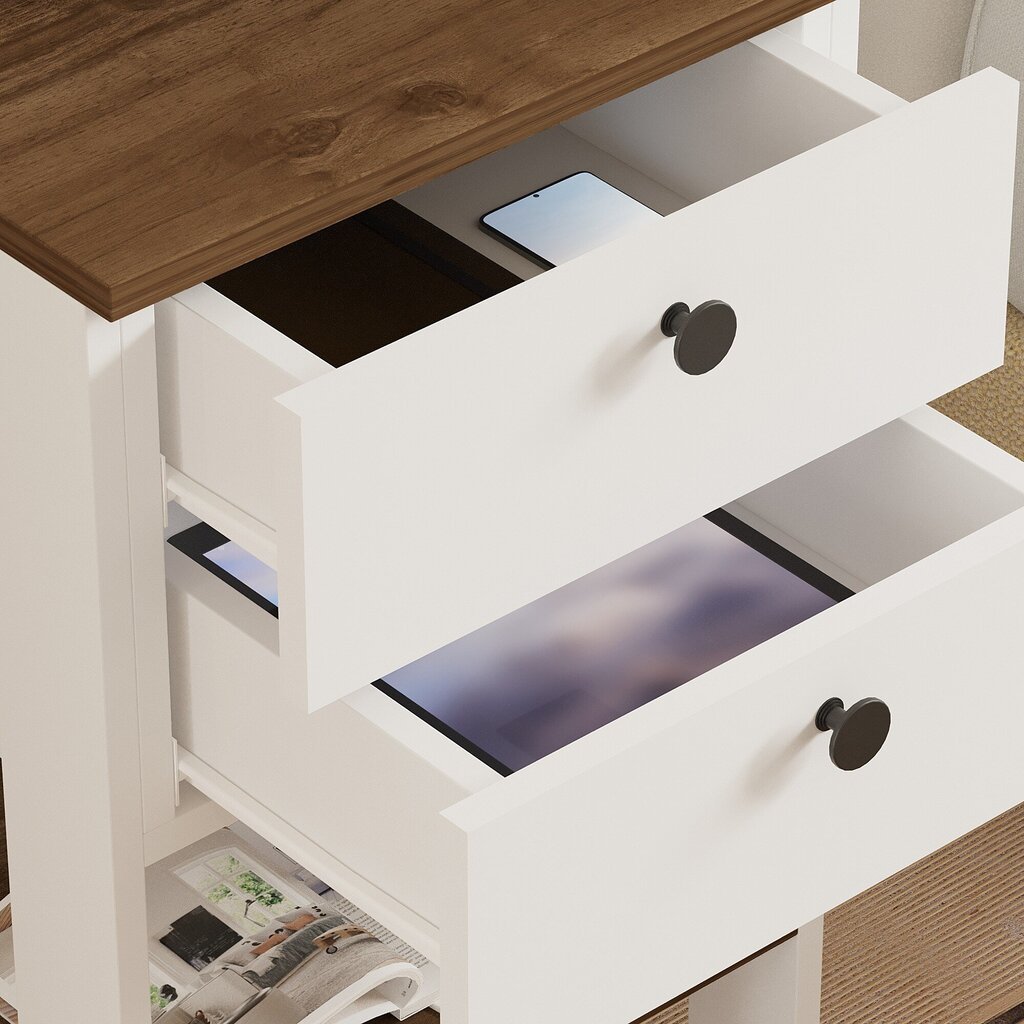 Yöpöytä, Asir, 44x75x44 cm, valkoinen/ruskea hinta ja tiedot | Yöpöydät | hobbyhall.fi