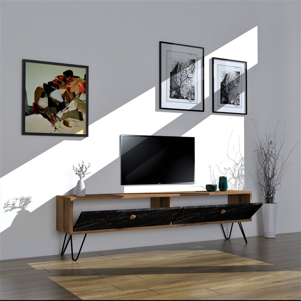 TV-taso, Asir, 160x45x29,6 cm, ruskea/musta hinta ja tiedot | TV-tasot | hobbyhall.fi