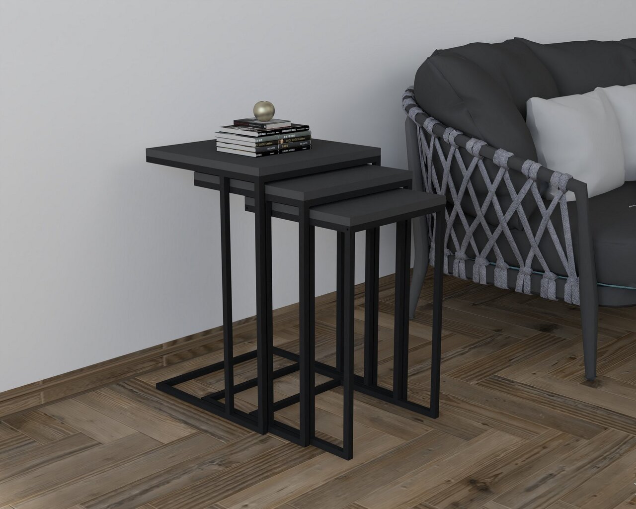 3-osainen pöytäsetti, Asir, 40x61,8x40 cm, harmaa/musta hinta ja tiedot | Sohvapöydät | hobbyhall.fi