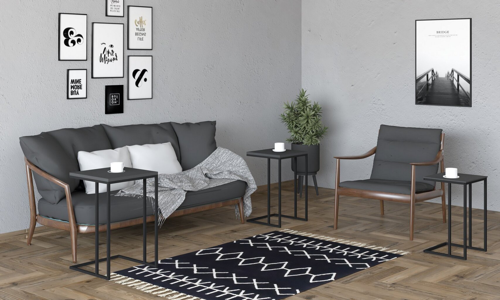 3-osainen pöytäsetti, Asir, 40x61,8x40 cm, harmaa/musta hinta ja tiedot | Sohvapöydät | hobbyhall.fi