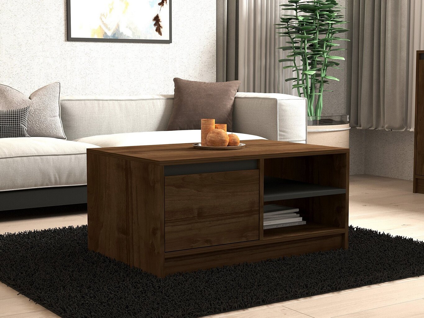 Sohvapöytä, Asir, 90x45x60 cm, harmaa/tummanruskea hinta ja tiedot | Sohvapöydät | hobbyhall.fi