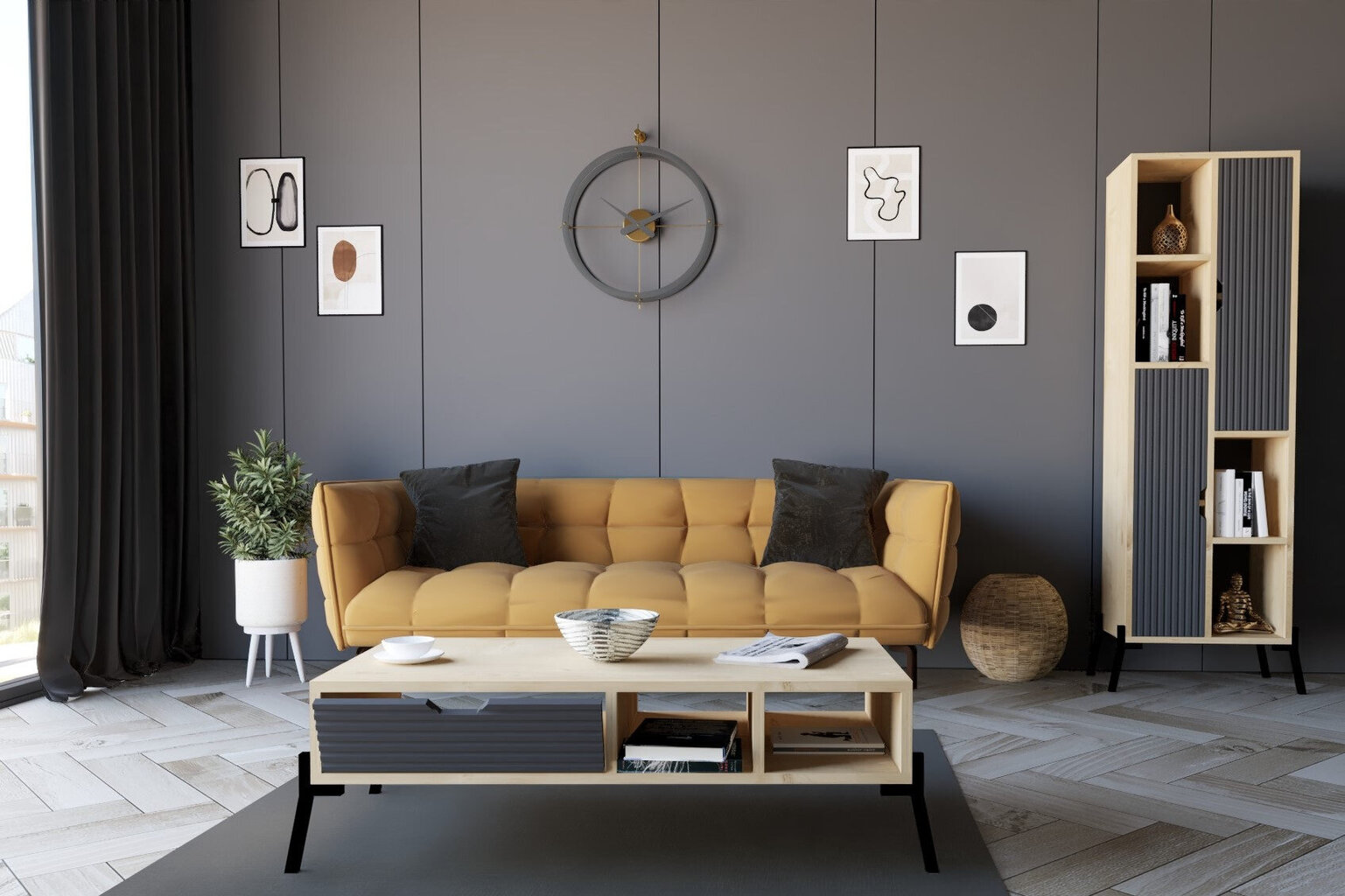Sohvapöytä, Asir, 100x28,2x50 cm, vaaleanruskea/harmaa hinta ja tiedot | Sohvapöydät | hobbyhall.fi