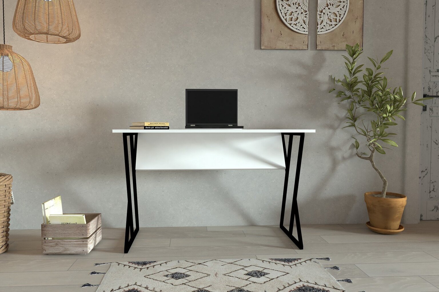 Pöytä, Asir, 160x50,4x24,5 cm, valkoinen hinta ja tiedot | Tietokonepöydät ja työpöydät | hobbyhall.fi
