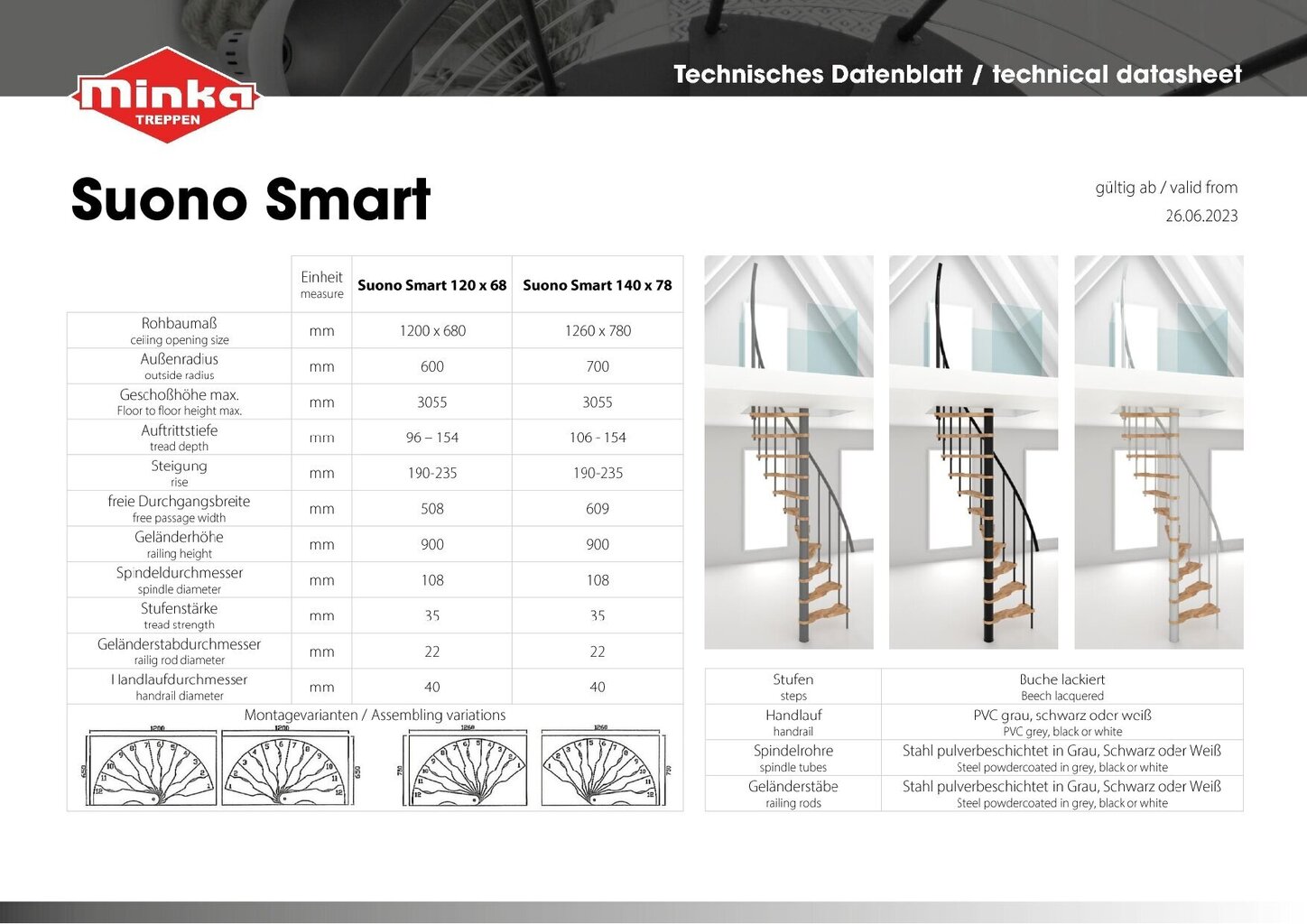 Kierreportaat Minka Suono Smart Ø 140 cm, valkoinen hinta ja tiedot | Portaat | hobbyhall.fi