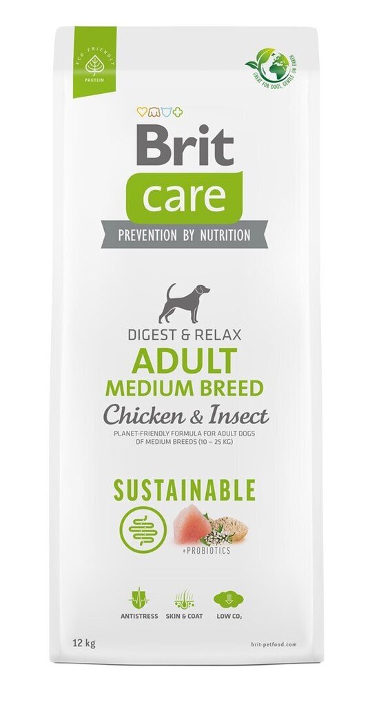 Brit Care Sustainable Adult Medium Breed Chicken&Insect koiranruoka 12kg hinta ja tiedot | Koiran kuivaruoka | hobbyhall.fi