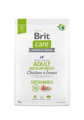 Brit Care Sustainable Adult Medium Breed Chicken&Insect koiranruoka 3kg hinta ja tiedot | Koiran kuivaruoka | hobbyhall.fi