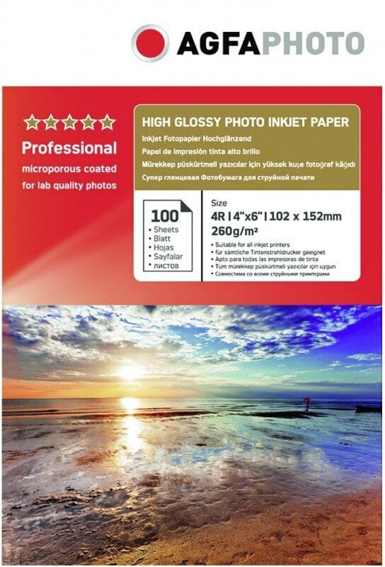 Agfaphoto valokuvapaperi Professional Glossy 10x15cm 260g 100 arkkia hinta ja tiedot | Kameratarvikkeet | hobbyhall.fi