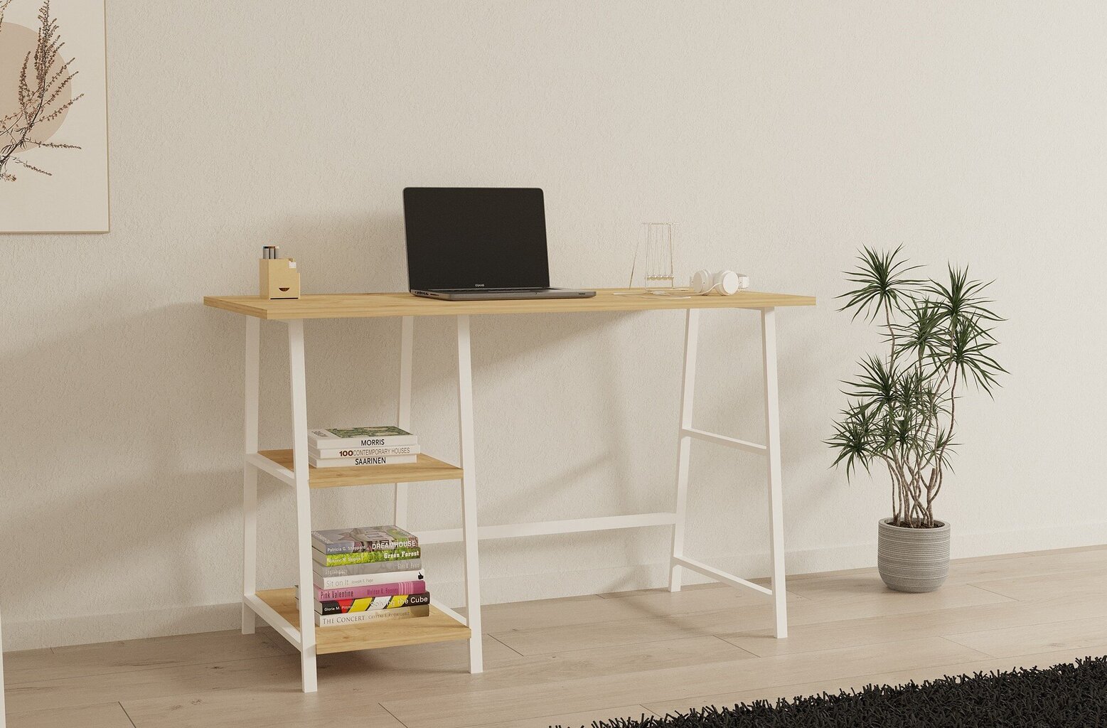 Pöytä, Asir, 120x75x51 cm, beige/valkoinen hinta ja tiedot | Tietokonepöydät ja työpöydät | hobbyhall.fi